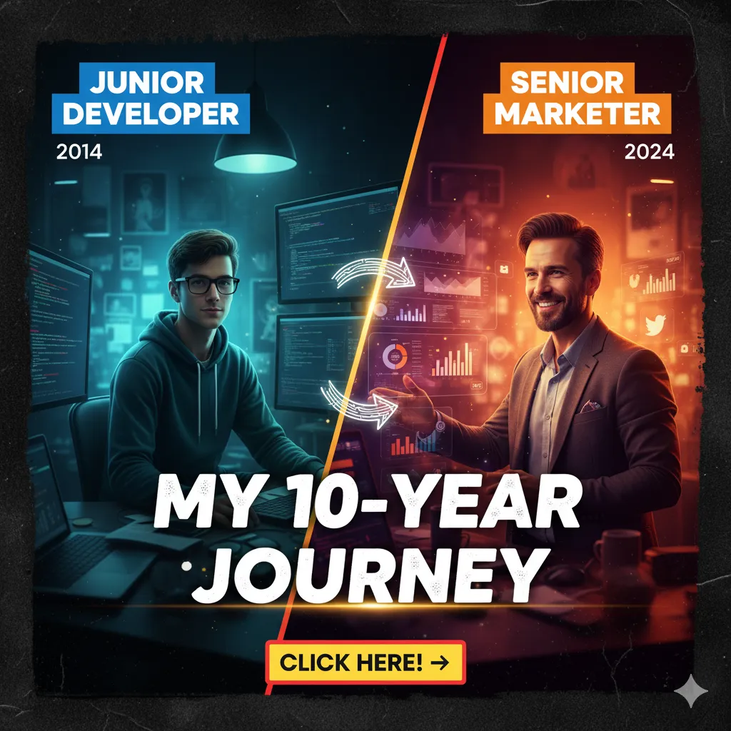 Career progression timeline showing growth from developer to digital marketer